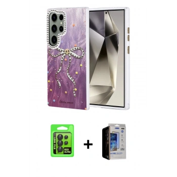 MARSİLYAN™- Galaxy S23 Ultra Kılıf Zirve Modern Prime - Siyah Durable Full Glue Curved Hayalet Cam + Raze Metal Kamera Lens - SH