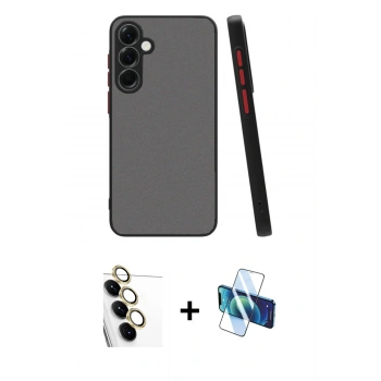 MARSİLYAN™- Galaxy S24 FE Kılıf Ahenk Çizgi Serisi - Siyah 3D Antistatik Seramik Nano Ekran Koruyucu + Raze Metal Kamera Lens - SI