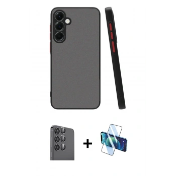 MARSİLYAN™- Galaxy S24 FE Kılıf Ahenk Çizgi Serisi - Siyah 3D Antistatik Seramik Nano Ekran Koruyucu + Raze Metal Kamera Lens - SH