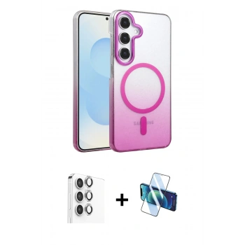 MARSİLYAN™- Galaxy S24 FE Kılıf Ahenk Doku Özel Seri - Siyah 3D Antistatik Seramik Nano Ekran Koruyucu + Raze Metal Kamera Lens - GI