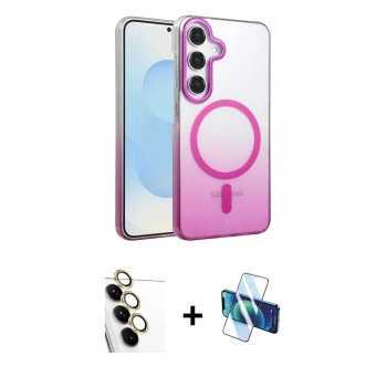 MARSİLYAN™- Galaxy S24 FE Kılıf Ahenk Doku Özel Seri - Siyah 3D Antistatik Seramik Nano Ekran Koruyucu + Raze Metal Kamera Lens - SI