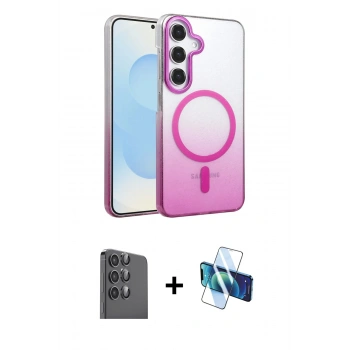 MARSİLYAN™- Galaxy S24 FE Kılıf Ahenk Doku Özel Seri - Siyah 3D Antistatik Seramik Nano Ekran Koruyucu + Raze Metal Kamera Lens - SH
