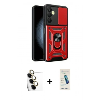 MARSİLYAN™- Galaxy S24 FE Kılıf Ahenk Klasik - Şeffaf Pasifik Cam Ekran Koruyucu + Raze Metal Kamera Lens - SI