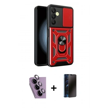 MARSİLYAN™- Galaxy S24 FE Kılıf Ahenk Klasik - Siyah 3D Antistatik Hayalet Cam Ekran Koruyucu + Raze Metal Kamera Lens - MR