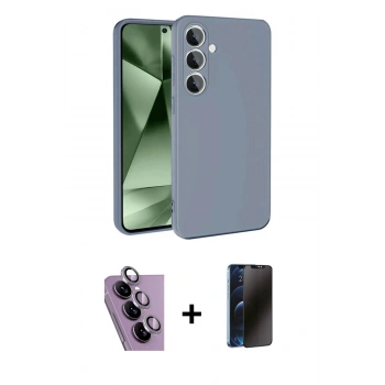 MARSİLYAN™- Galaxy S24 FE Kılıf Ahenk Serisi - Siyah 3D Antistatik Hayalet Cam Ekran Koruyucu + Raze Metal Kamera Lens - MR