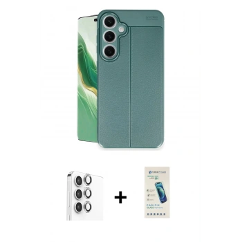 MARSİLYAN™- Galaxy S24 FE Kılıf Doruk Klasik Özel Seri - Şeffaf Pasifik Cam Ekran Koruyucu + Raze Metal Kamera Lens - GI