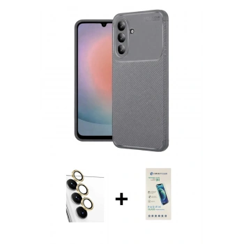 MARSİLYAN™- Galaxy S24 FE Kılıf Eksen Form Prime - Şeffaf Pasifik Cam Ekran Koruyucu + Raze Metal Kamera Lens - SI