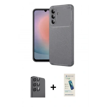 MARSİLYAN™- Galaxy S24 FE Kılıf Eksen Form Prime - Şeffaf Pasifik Cam Ekran Koruyucu + Raze Metal Kamera Lens - SH