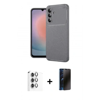 MARSİLYAN™- Galaxy S24 FE Kılıf Eksen Form Prime - Siyah 3D Antistatik Hayalet Cam Ekran Koruyucu + Raze Metal Kamera Lens - GI