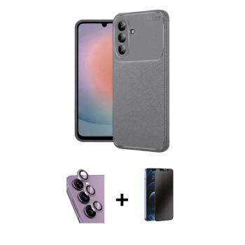 MARSİLYAN™- Galaxy S24 FE Kılıf Eksen Form Prime - Siyah 3D Antistatik Hayalet Cam Ekran Koruyucu + Raze Metal Kamera Lens - MR