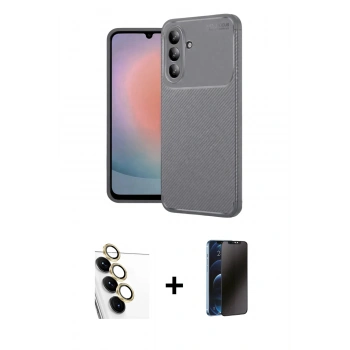 MARSİLYAN™- Galaxy S24 FE Kılıf Eksen Form Prime - Siyah 3D Antistatik Hayalet Cam Ekran Koruyucu + Raze Metal Kamera Lens - SI