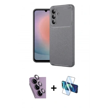 MARSİLYAN™- Galaxy S24 FE Kılıf Eksen Form Prime - Siyah 3D Antistatik Seramik Nano Ekran Koruyucu + Raze Metal Kamera Lens - MR