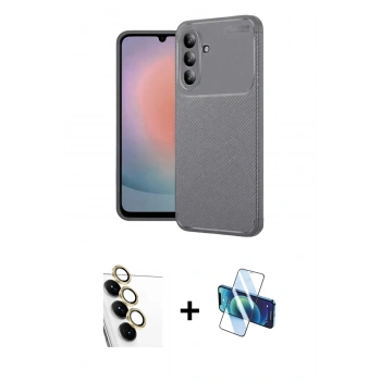 MARSİLYAN™- Galaxy S24 FE Kılıf Eksen Form Prime - Siyah 3D Antistatik Seramik Nano Ekran Koruyucu + Raze Metal Kamera Lens - SI