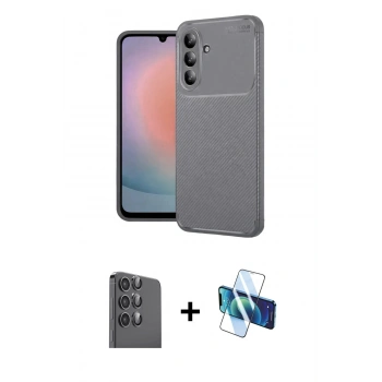 MARSİLYAN™- Galaxy S24 FE Kılıf Eksen Form Prime - Siyah 3D Antistatik Seramik Nano Ekran Koruyucu + Raze Metal Kamera Lens - SH