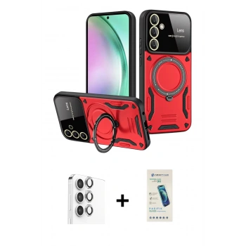 MARSİLYAN™- Galaxy S24 FE Kılıf Kıvılcım Modern Serisi - Şeffaf Pasifik Cam Ekran Koruyucu + Raze Metal Kamera Lens - GI