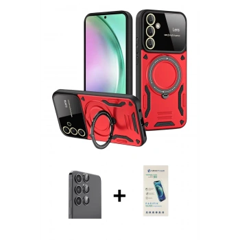 MARSİLYAN™- Galaxy S24 FE Kılıf Kıvılcım Modern Serisi - Şeffaf Pasifik Cam Ekran Koruyucu + Raze Metal Kamera Lens - SH