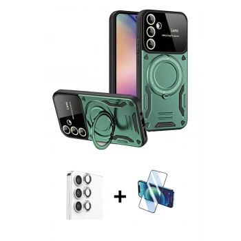 MARSİLYAN™- Galaxy S24 FE Kılıf Kıvılcım Modern Serisi - Siyah 3D Antistatik Cam Ekran Koruyucu + Raze Metal Kamera Lens - GI