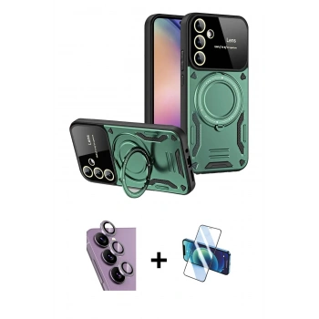 MARSİLYAN™- Galaxy S24 FE Kılıf Kıvılcım Modern Serisi - Siyah 3D Antistatik Cam Ekran Koruyucu + Raze Metal Kamera Lens - MR