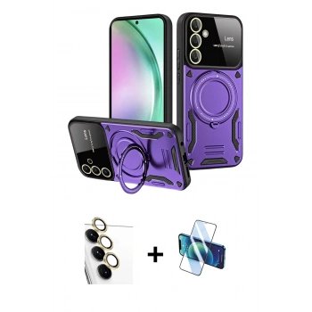 MARSİLYAN™- Galaxy S24 FE Kılıf Kıvılcım Modern Serisi - Siyah 3D Antistatik Cam Ekran Koruyucu + Raze Metal Kamera Lens - SI