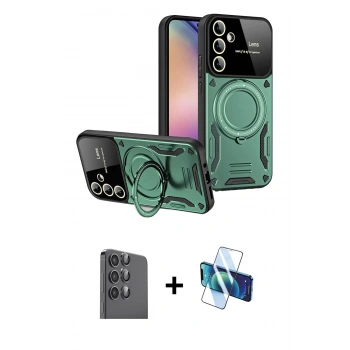 MARSİLYAN™- Galaxy S24 FE Kılıf Kıvılcım Modern Serisi - Siyah 3D Antistatik Cam Ekran Koruyucu + Raze Metal Kamera Lens - SH