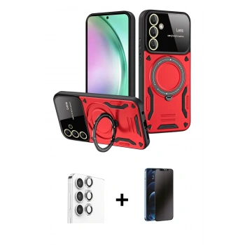MARSİLYAN™- Galaxy S24 FE Kılıf Kıvılcım Modern Serisi - Siyah 3D Antistatik Hayalet Cam Ekran Koruyucu + Raze Metal Kamera Lens - GI