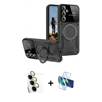 MARSİLYAN™- Galaxy S24 FE Kılıf Kıvılcım Modern Serisi - Siyah 3D Antistatik Seramik Nano Ekran Koruyucu + Raze Metal Kamera Lens - SI