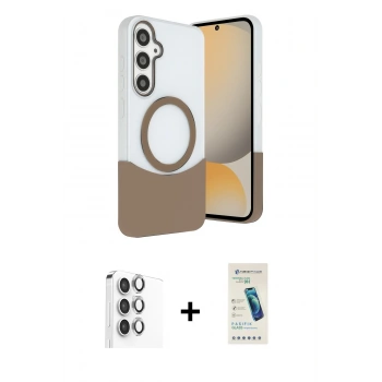 MARSİLYAN™- Galaxy S24 FE Kılıf Kozmos Form Özel Seri - Şeffaf Pasifik Cam Ekran Koruyucu + Raze Metal Kamera Lens - GI