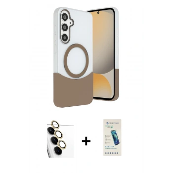 MARSİLYAN™- Galaxy S24 FE Kılıf Kozmos Form Özel Seri - Şeffaf Pasifik Cam Ekran Koruyucu + Raze Metal Kamera Lens - SI
