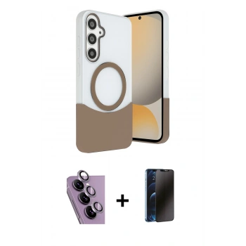 MARSİLYAN™- Galaxy S24 FE Kılıf Kozmos Form Özel Seri - Siyah 3D Antistatik Hayalet Cam Ekran Koruyucu + Raze Metal Kamera Lens - MR
