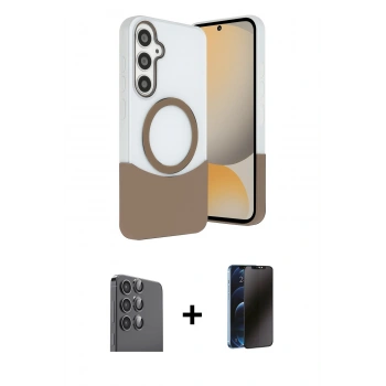 MARSİLYAN™- Galaxy S24 FE Kılıf Kozmos Form Özel Seri - Siyah 3D Antistatik Hayalet Cam Ekran Koruyucu + Raze Metal Kamera Lens - SH