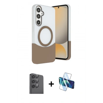 MARSİLYAN™- Galaxy S24 FE Kılıf Kozmos Form Özel Seri - Siyah 3D Antistatik Seramik Nano Ekran Koruyucu + Raze Metal Kamera Lens - SH