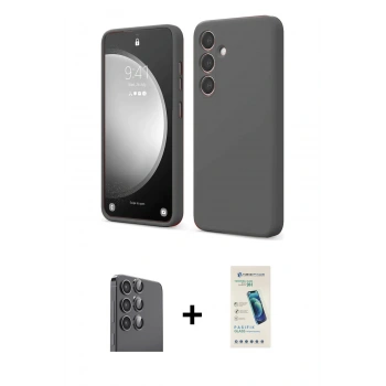 MARSİLYAN™- Galaxy S24 FE Kılıf Kozmos Yansıma Özel Seri - Şeffaf Pasifik Cam Ekran Koruyucu + Raze Metal Kamera Lens - SH