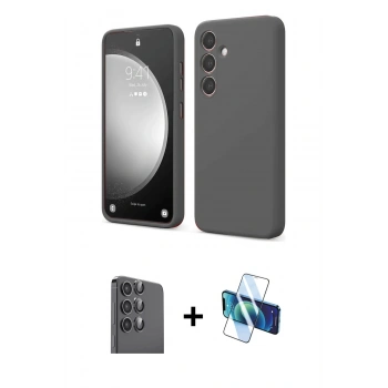 MARSİLYAN™- Galaxy S24 FE Kılıf Kozmos Yansıma Özel Seri - Siyah 3D Antistatik Cam Ekran Koruyucu + Raze Metal Kamera Lens - SH