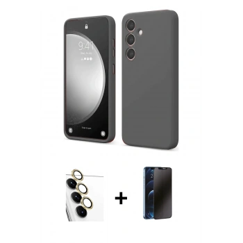MARSİLYAN™- Galaxy S24 FE Kılıf Kozmos Yansıma Özel Seri - Siyah 3D Antistatik Hayalet Cam Ekran Koruyucu + Raze Metal Kamera Lens - SI