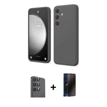 MARSİLYAN™- Galaxy S24 FE Kılıf Kozmos Yansıma Özel Seri - Siyah 3D Antistatik Hayalet Cam Ekran Koruyucu + Raze Metal Kamera Lens - SH