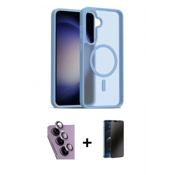 MARSİLYAN™- Galaxy S24 FE Kılıf Siluet Minimal Prime - Siyah 3D Antistatik Hayalet Cam Ekran Koruyucu + Raze Metal Kamera Lens - MR