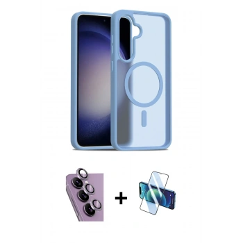 MARSİLYAN™- Galaxy S24 FE Kılıf Siluet Minimal Prime - Siyah 3D Antistatik Seramik Nano Ekran Koruyucu + Raze Metal Kamera Lens - MR