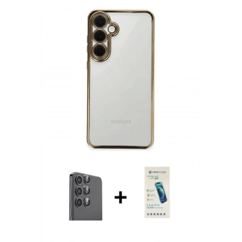MARSİLYAN™- Galaxy S24 FE Kılıf Vadi Minimal - Şeffaf Pasifik Cam Ekran Koruyucu + Raze Metal Kamera Lens - SH