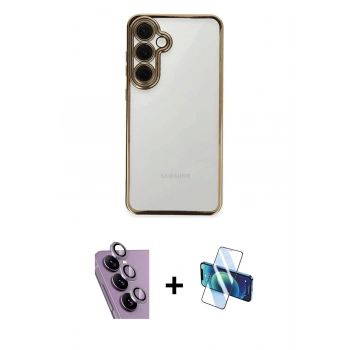MARSİLYAN™- Galaxy S24 FE Kılıf Vadi Minimal - Siyah 3D Antistatik Seramik Nano Ekran Koruyucu + Raze Metal Kamera Lens - MR