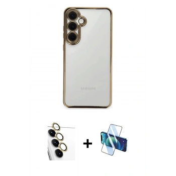 MARSİLYAN™- Galaxy S24 FE Kılıf Vadi Minimal - Siyah 3D Antistatik Seramik Nano Ekran Koruyucu + Raze Metal Kamera Lens - SI