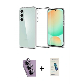 MARSİLYAN™- Galaxy S24 FE Kılıf Zirve Doku - Şeffaf Pasifik Cam Ekran Koruyucu + Raze Metal Kamera Lens - MR
