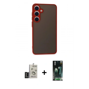 MARSİLYAN™- Galaxy S24 Kılıf Ahenk Çizgi Serisi - Siyah 360 Mat Full Body Arka Koruyucu + Bilvis Titan Kamera Lens - DNMR