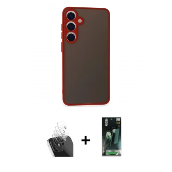 MARSİLYAN™- Galaxy S24 Kılıf Ahenk Çizgi Serisi - Siyah 360 Mat Full Body Arka Koruyucu + Kamera Lens Koruma Cam - SF