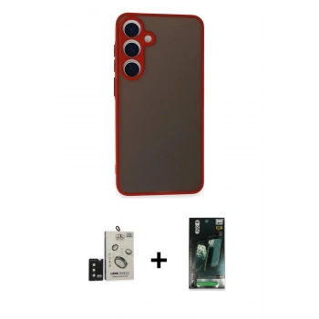 MARSİLYAN™- Galaxy S24 Kılıf Ahenk Çizgi Serisi - Siyah 360 Mat Full Body Arka Koruyucu + Bilvis Titan Kamera Lens - SH
