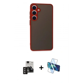 MARSİLYAN™- Galaxy S24 Kılıf Ahenk Çizgi Serisi - Siyah 3D Antistatik Cam Ekran Koruyucu + PVD Metal Kamera Lens - DNMR