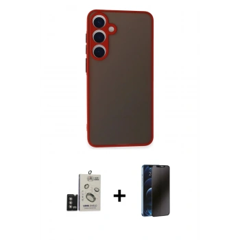 MARSİLYAN™- Galaxy S24 Kılıf Ahenk Çizgi Serisi - Siyah 3D Antistatik Hayalet Cam Ekran Koruyucu + Bilvis Titan Kamera Lens - DNMR