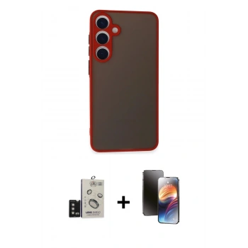 MARSİLYAN™- Galaxy S24 Kılıf Ahenk Çizgi Serisi - Siyah 3D Antistatik Mat Seramik Nano Ekran Koruyucu + Bilvis Titan Kamera Lens - TMGI