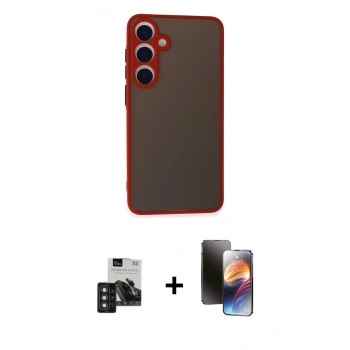MARSİLYAN™- Galaxy S24 Kılıf Ahenk Çizgi Serisi - Siyah 3D Antistatik Mat Seramik Nano Ekran Koruyucu + PVD Metal Kamera Lens - TNGI