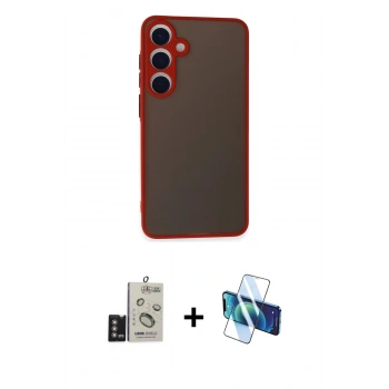 MARSİLYAN™- Galaxy S24 Kılıf Ahenk Çizgi Serisi - Siyah 3D Antistatik Seramik Nano Ekran Koruyucu + Bilvis Titan Kamera Lens - DNMR