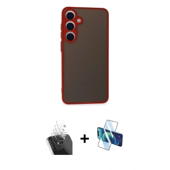 MARSİLYAN™- Galaxy S24 Kılıf Ahenk Çizgi Serisi - Siyah 3D Antistatik Seramik Nano Ekran Koruyucu + Kamera Lens Koruma Cam - SF
